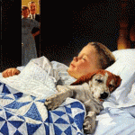 Perro y niño durmiendo